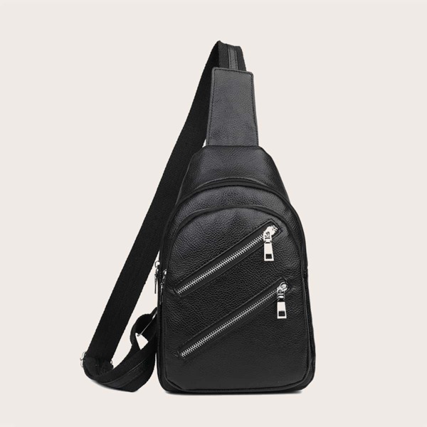 

Minimalist Zip Front Sling Bag, Black