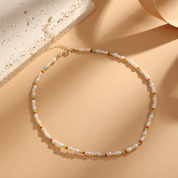

Natural Pearl Beaded Necklace, Multicolor