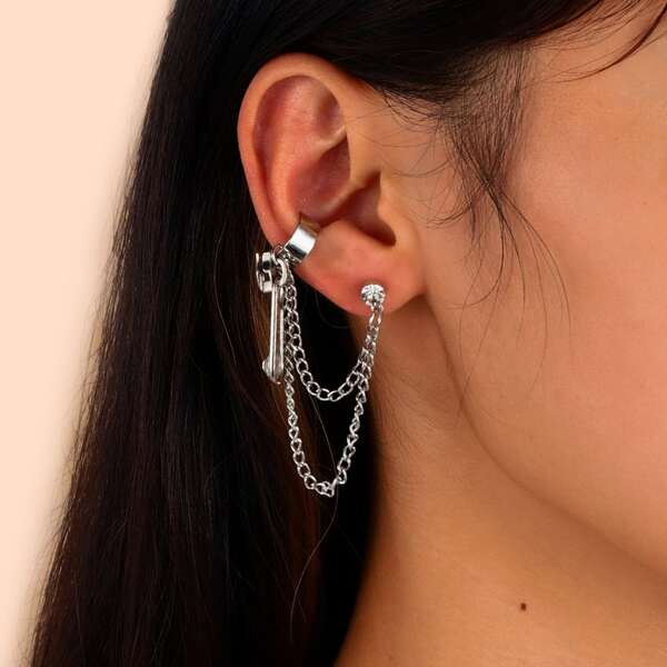 

1pc Zipper Decor Earring, Silver