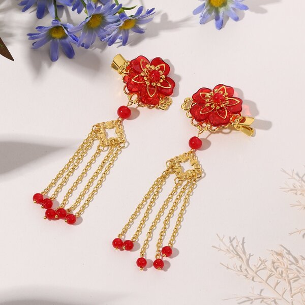 

2pcs Flower Decor Hair Clip, Multicolor