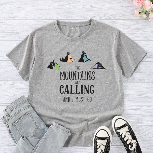 

Mountain & Slogan Graphic Tee, Grey