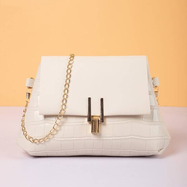 

Croc Embossed Irregular Crossbody Bag, White
