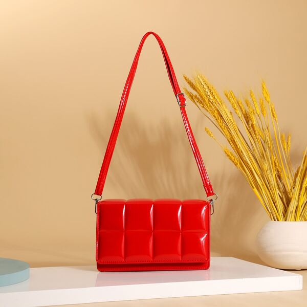 

Minimalist Square Embossed Crossbody Bag, Red