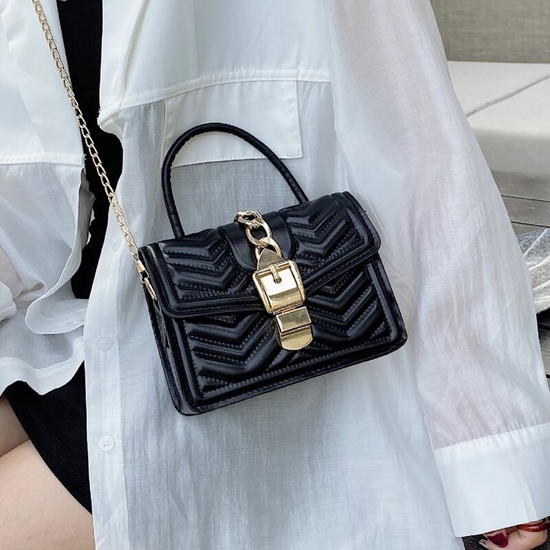 

Quilted Flap Satchel Bag, Black