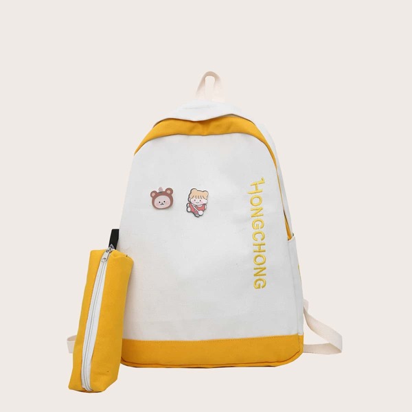 

2pcs Colorblock Pattern Badge Decor Bag Set, Multicolor