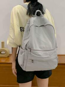 Mochila clásica con bolsillo minimalista delantero - Gris - Ver 2