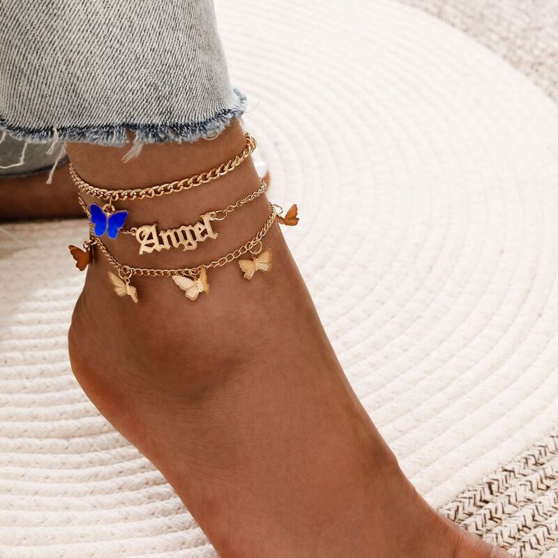 

3pcs Butterfly Charm Chain Anklet, Gold