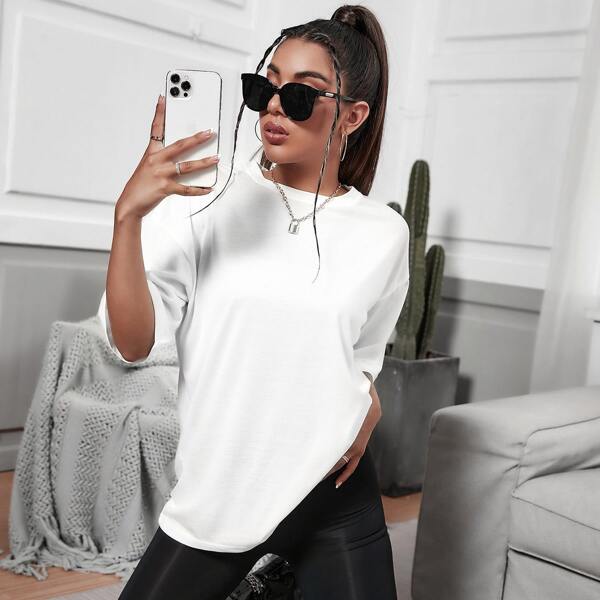 

Solid Drop Shoulder Oversized Tee, White