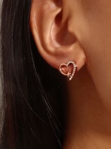 水鑽裝飾愛心設計耳釘 - 玫瑰金 - 查看 1