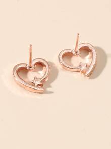 水鑽裝飾愛心設計耳釘 - 玫瑰金 - 查看 2