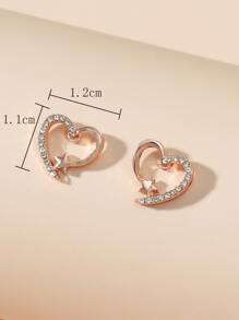 水鑽裝飾愛心設計耳釘 - 玫瑰金 - 查看 3