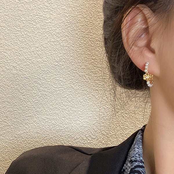 

Серьги с искусственным жемчугом, Золотистый