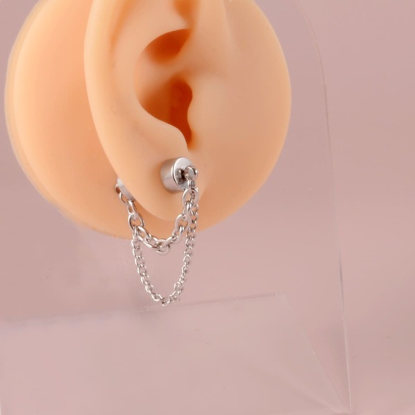 

1pc Chain Decor Magnetic Earring, Silver