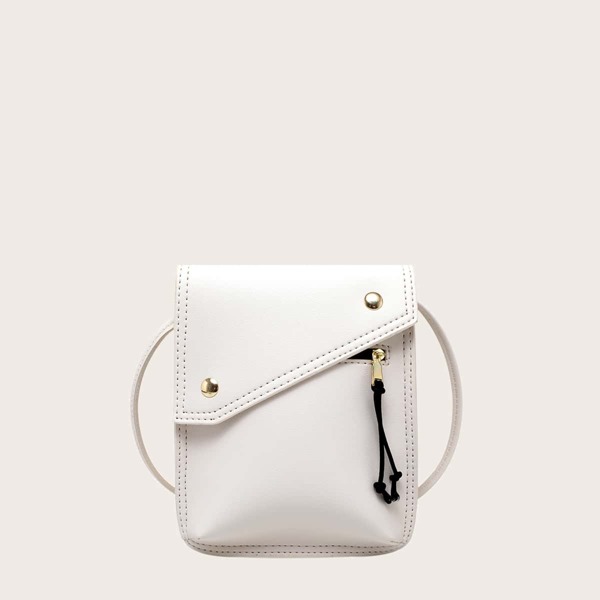 

Minimalist Studded Decor Crossbody Bag, White