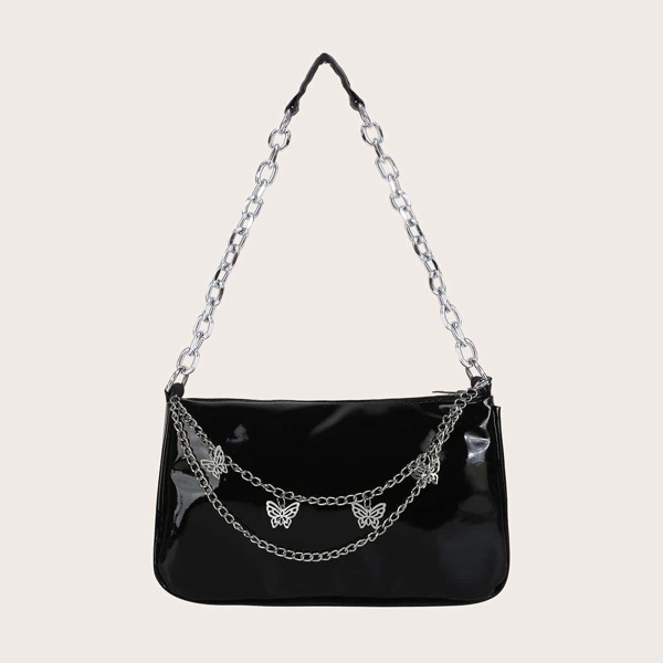 

Minimalist Metal Butterfly Decor Baguette Bag, Black