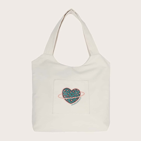 

Heart Pattern Tote Bag, Beige