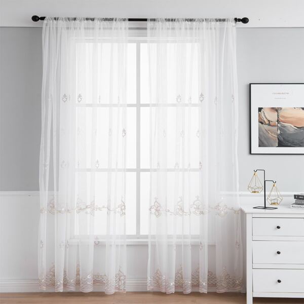 

1pc Embroidery Mesh Curtain, White