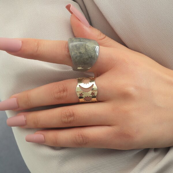 

2pcs Moon Detail Ring, Multicolor