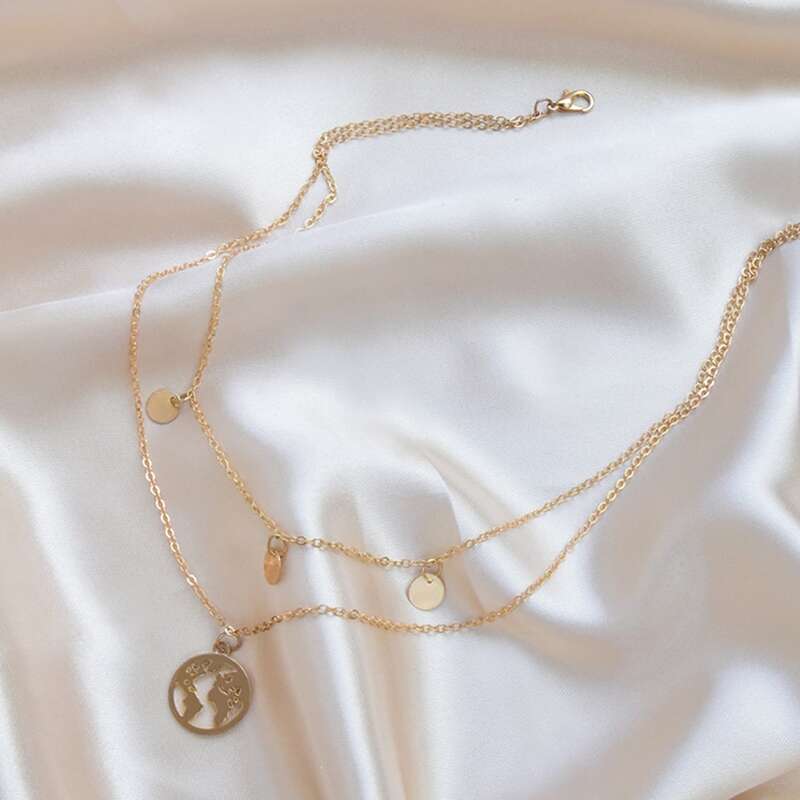 

Geo Pendant Layered Chain Necklace, Gold