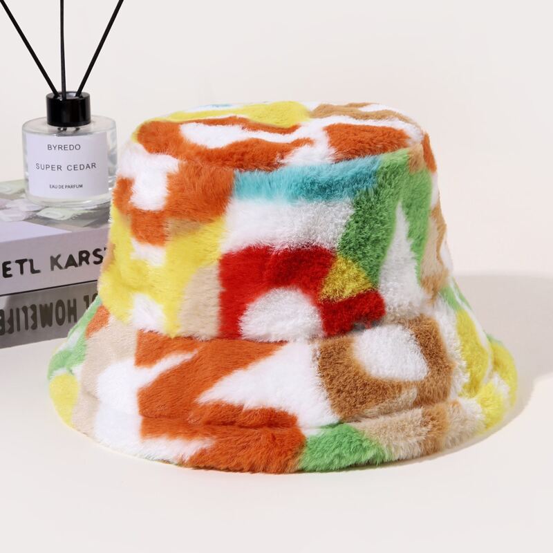 

Colorblock Plush Bucket Hat, Multicolor