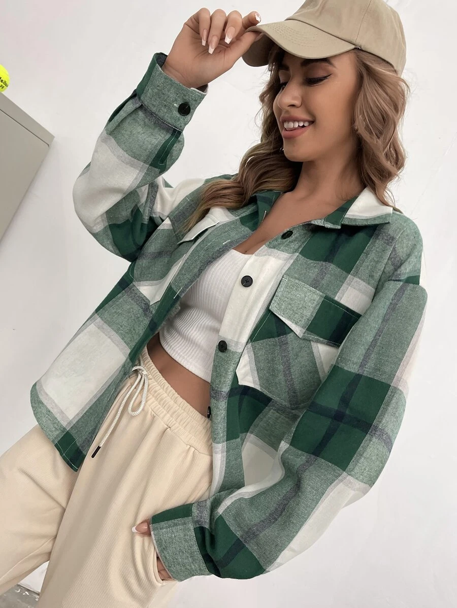 SHEIN LUNE Plaid Flap Pocket Shirt - Multicolor - View 1