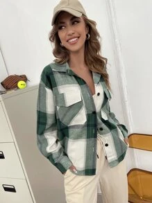 SHEIN LUNE Plaid Flap Pocket Shirt - Multicolor - View 5