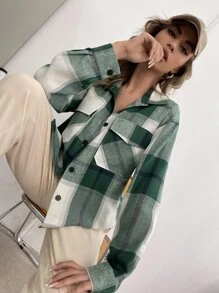 SHEIN LUNE Plaid Flap Pocket Shirt - Multicolor - View 6