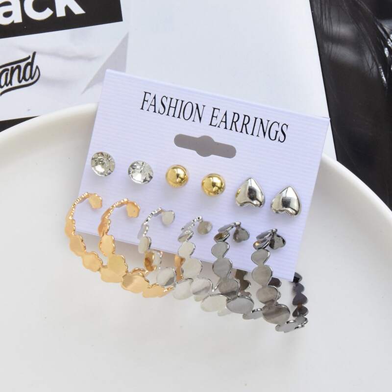 

6pairs Heart Earrings, Multicolor