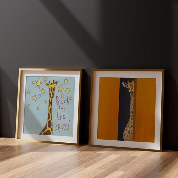 

2pcs Giraffe Print Wall Painting Without Frame, Multicolor