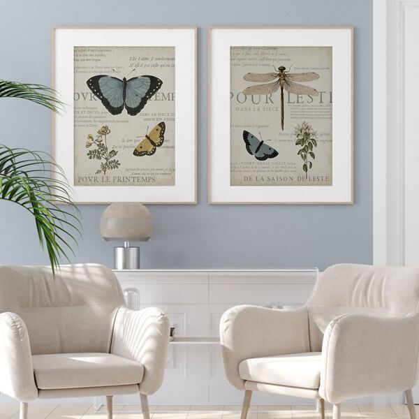 

2pcs Butterfly Print Unframed Painting, Multicolor
