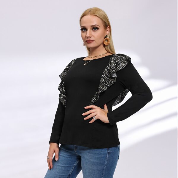

Plus Ditsy Floral Ruffle Tee, Black