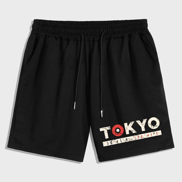 

Guys Letter Drawstring Shorts, Black