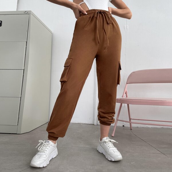 

Solid Flap Pocket Sweatpants, Coffee brown