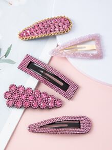 Royal 5pcs Women's Multicolor Rhinestone Hair Clips, Ideal For Daily And Party Use - Hot Pink - View 1