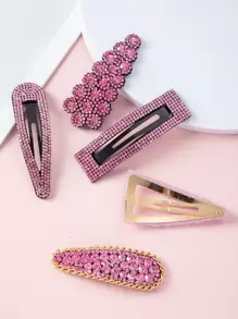 Royal 5pcs Women's Multicolor Rhinestone Hair Clips, Ideal For Daily And Party Use - Hot Pink - View 2