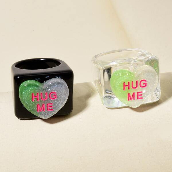 

2pcs Heart Decor Ring, Multicolor