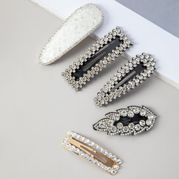 

5pcs Rhinestone Decor Hair Clip, White