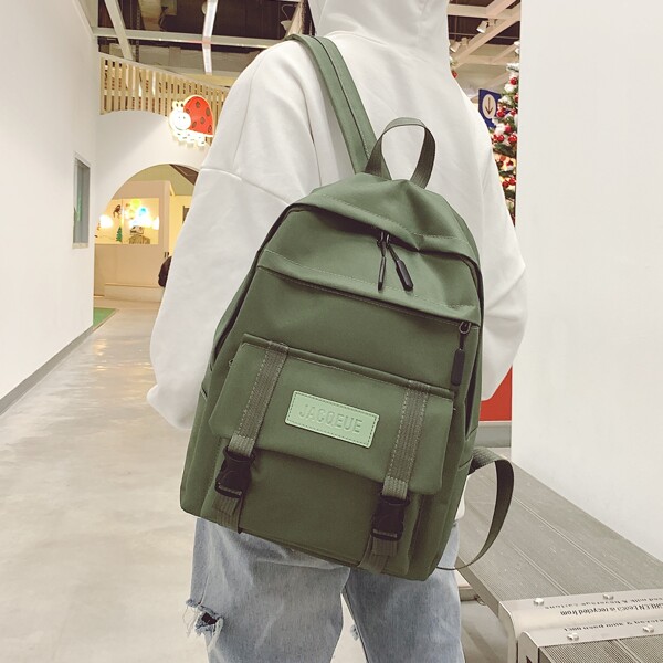 

Men Buckle Decor Functional Backpack, Green