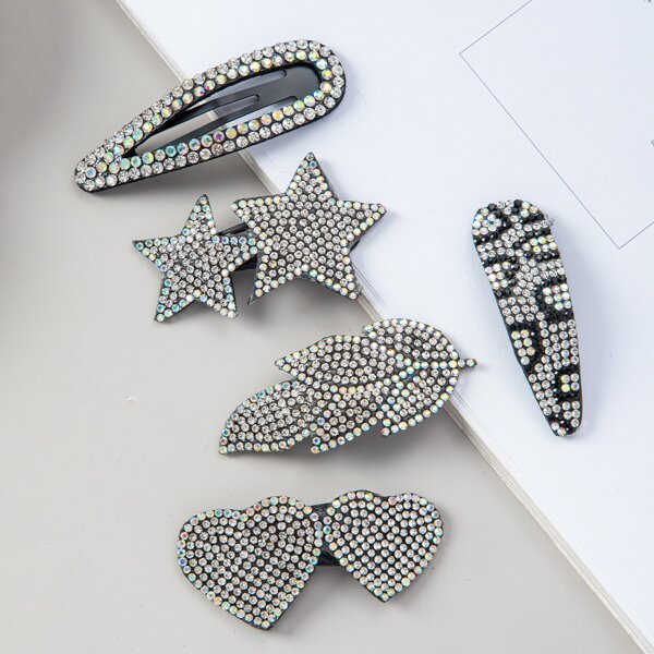 

5pcs Rhinestone Star Decor Hair Clip, Multicolor