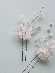 2pcs Flower Decor Hair Pin Elegant Bridal Head Piece Valentine's Day Accessories