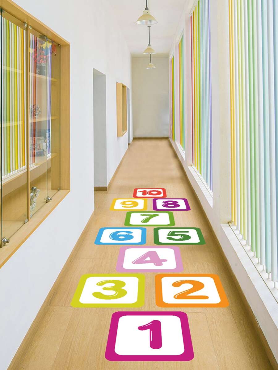 1set Kids Digital Graphic Floor Sticker, Cartoon PVC Number Print Floor Game Sticker For Household Floor Tiles Flooring Floor Tiles Self Adhesive Floor Tiles Peel Stick Living Room Decor Room Decor Home Decor Kitchen - Multicolor - View 1