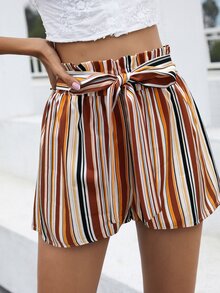 Shorts de rayas con cordón delantero - Multicolor - Ver 3