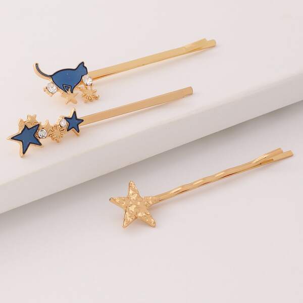 

3pcs Star Decor Hair Clip, Gold