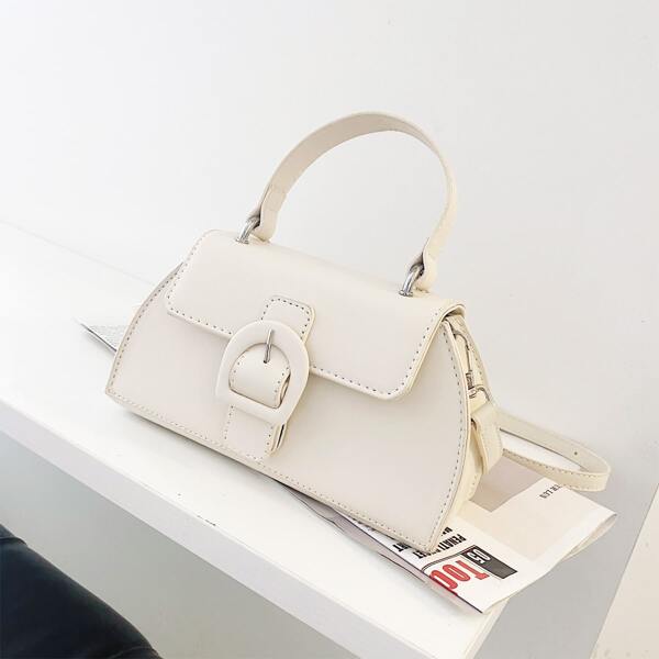 

Stitch Trim Buckle Satchel Bag, Beige