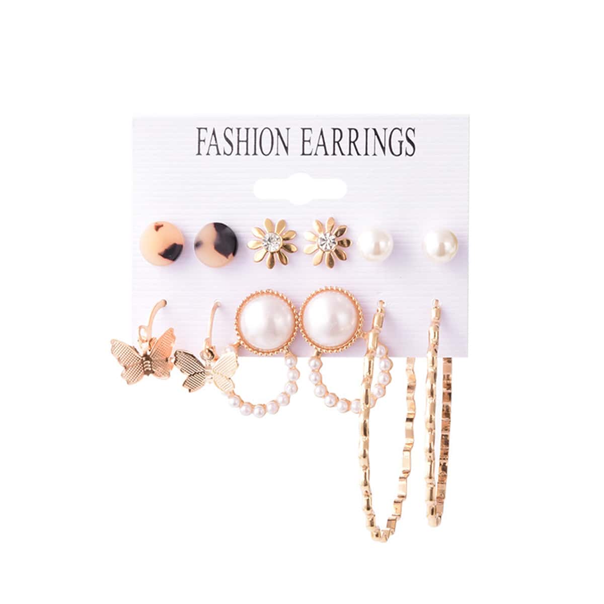 

6pairs Faux Pearl Decor Earrings, Gold