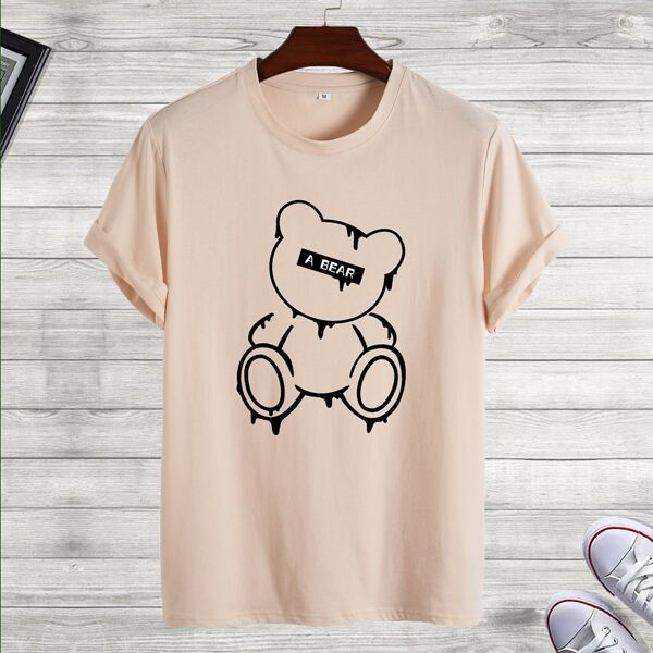

Men Cartoon And Letter Graphic Tee, Apricot