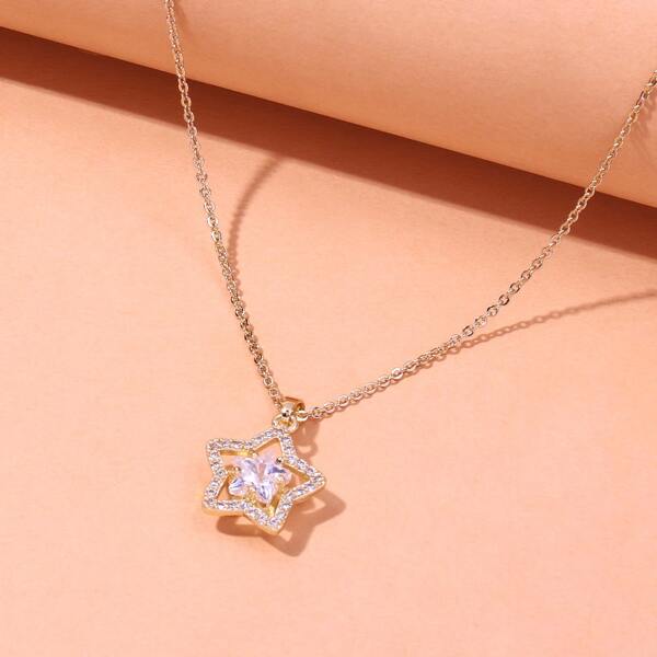 

Crystal Star Charm Necklace, Gold
