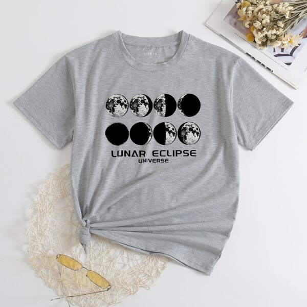 

Letter And Earth Print Tee, Light grey