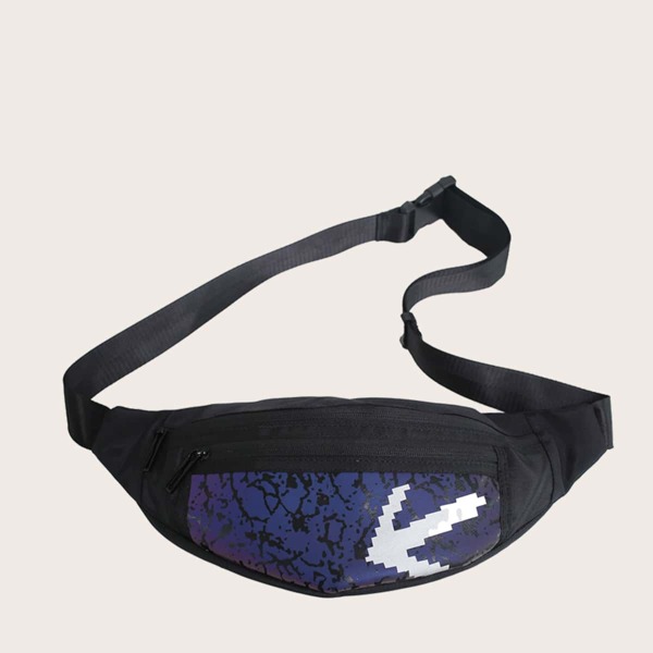 

Men Arrow Pattern Fanny Pack, Black