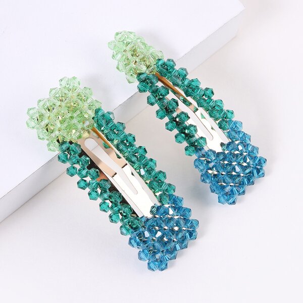 

2pcs Crystal Decor Hair Clip, Olive green